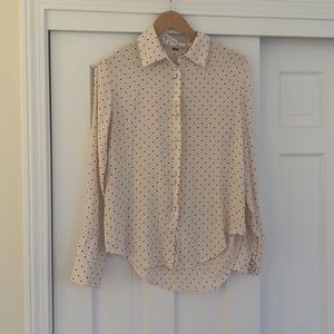 Free People Blush & Black Polka Dot Blouse with cool detail buttons